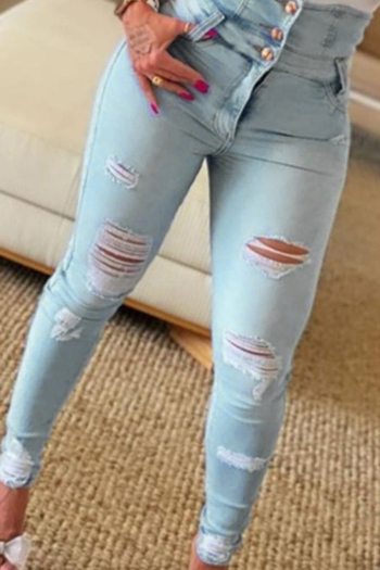 sexy plus size slight stretch denim high-waist hole decor jeans