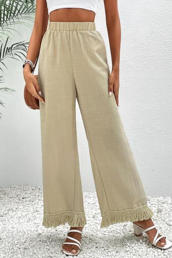 casual non-stretch solid color tassel high waist wide leg pants