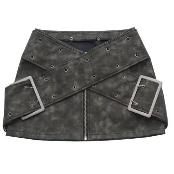 sexy non-stretch personalized cross-belt design pu mini skirt size run small