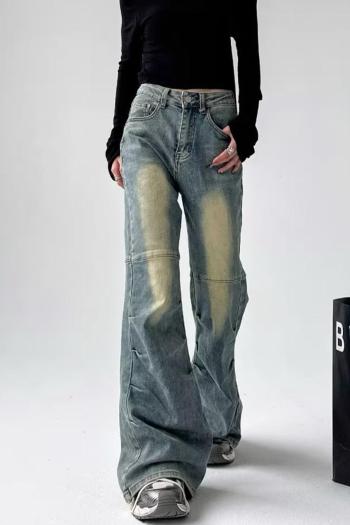 casual non-stretch stylish high-waist washed denim wide-leg jeans size run small