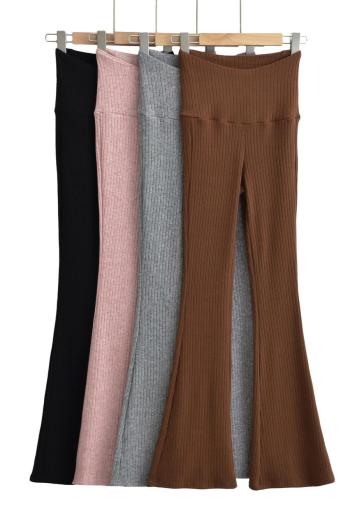 pure color stretch high-waist slim knitted flare casual pants size run small