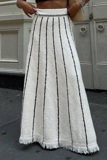 stylish slight stretch stripe knitted 4 colors tassel all-match maxi skirt