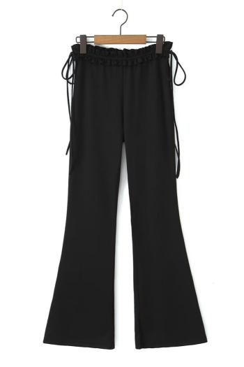 casual slight stretch ruffle solid drawstring flared pants (size run small)