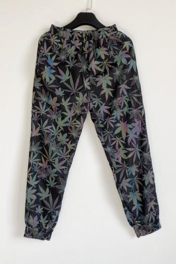stylish hip-hop plus size non-stretch leaf graphic reflective all-match pants