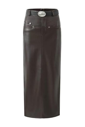 stylish non-stretch pu solid fleece slit pocket skirt size run small (with belt)