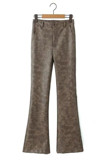 stylish non-stretch pu solid high waist pocket flared pants(size run small)