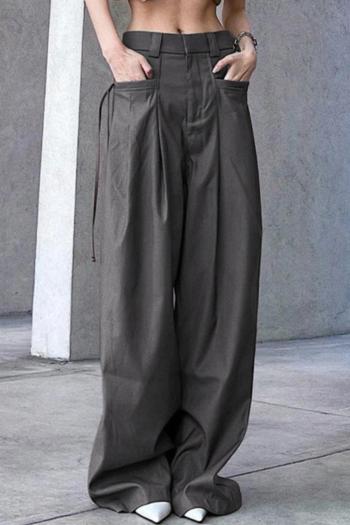 stylish non-stretch two colors high waist straight suit pants