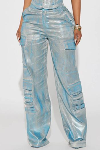 stylish non-stretch silver coating all-match straight cargo jeans