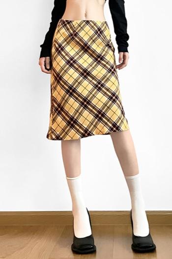 non-stretch zip-up lattice batch printing casual midi skirt
