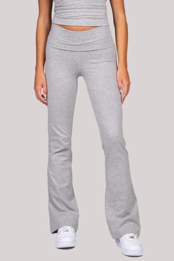 casual slight stretch simple solid color hip lifting flared pants