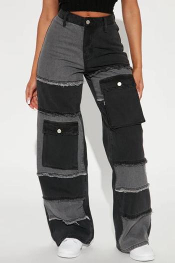 casual plus size slight stretch contrast color high waist straight leg jeans