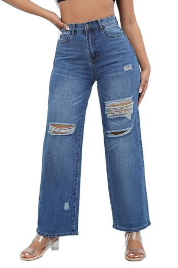 casual plus size slight stretch hole high waist all-match straight leg jeans