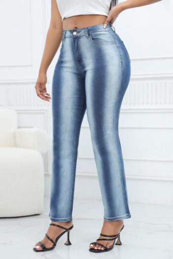 casual plus size slight stretch contrast color stripe high waist straight jeans