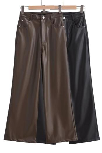 stylish non-stretch solid pocket pu high waist pants (size run small)