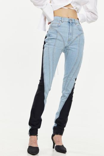casual stretch contrast color stitching denim high-waist jeans size run small