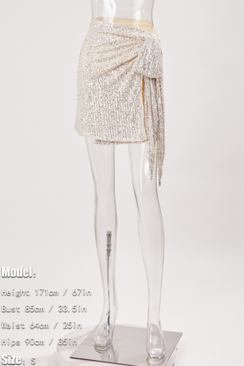 high quality stylish plus size slight stretch sequin tied all-match mini skirt