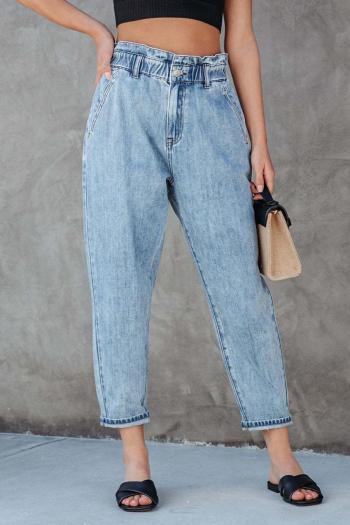 casual plus size non-stretch high waist pockets denim crop jeans