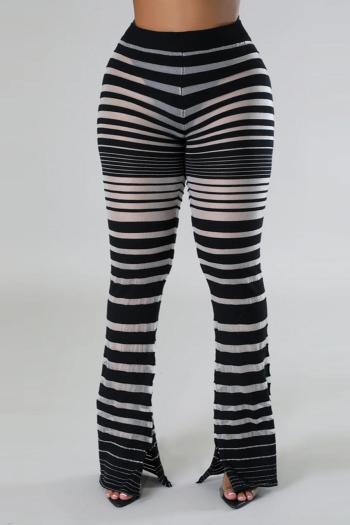 sexy slight stretch see through stripe knitted all-match pants