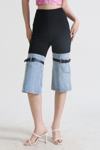 stylish slight stretch color-block stitching all-match cropped jeans