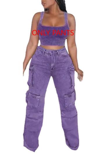 casual plus size slight stretch denim high-waist pocket jeans