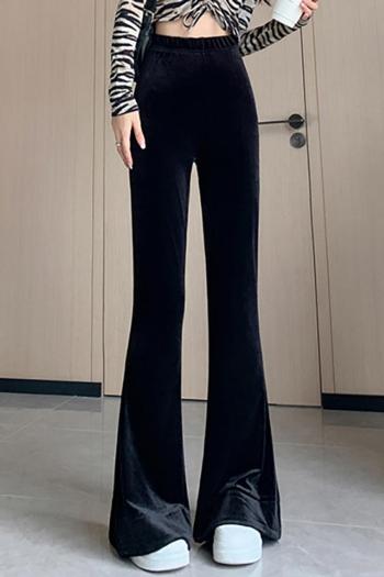 casual slight stretch velvet solid color high-waist boot cut pants