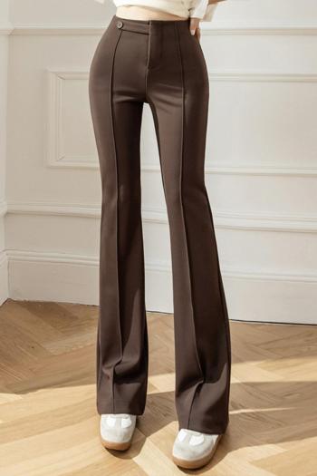 casual slight stretch solid color high-waist boot cut pants