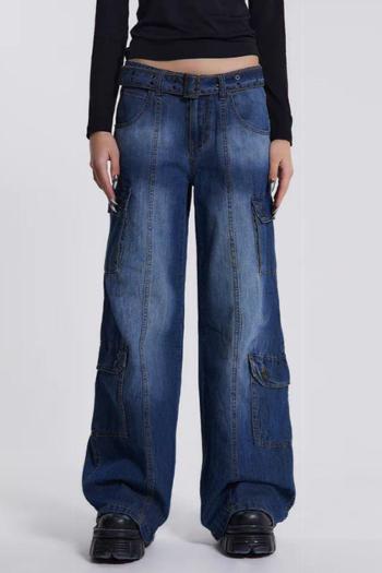 casual non-stretch denim low-waist with belt cargo jeans