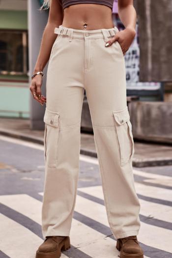 casual plus size non-stretch solid mid waist straight denim cargo pants