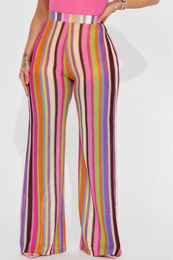 stylish plus size slight stretch knitted stripes high waist wide leg pants