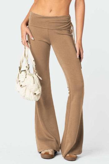 casual plus size slight stretch solid color drawstring flared pants