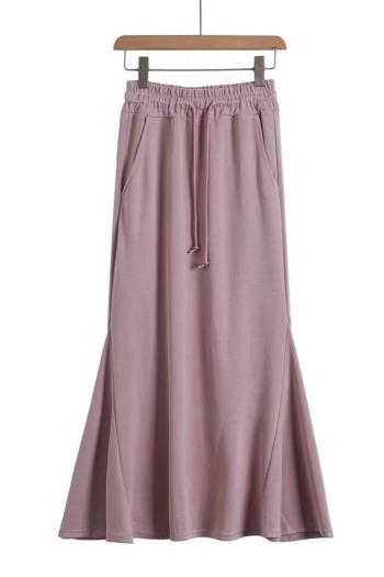 casual slight stretch pure color pockets mermaid skirt(size run small)