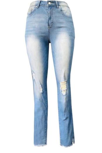 sexy plus size slight stretch denim hole decor high-waist jeans