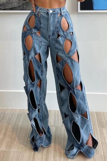 stylish plus size slight stretch hollow all-match straight jeans