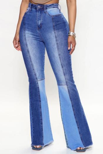 casual plus size slight stretch contrast color high waist flared jeans