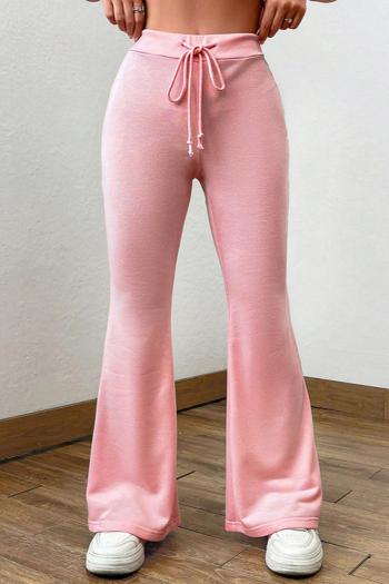 casual slight stretch solid color drawstring high-waist loose pants