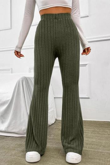 casual slight stretch 3 colors solid color high-waist flared pants