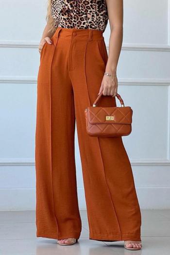 casual plus size non-stretch loose mid waist wide leg pants
