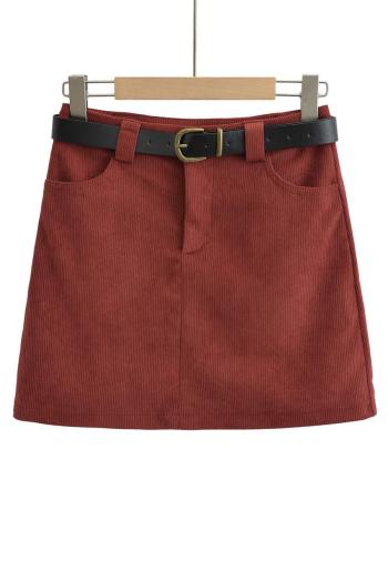 slight stretch zip-up corduroy sexy lined mini skirt with belt size run small