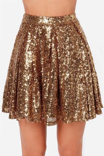 stylish plus size non-stretch sequins zip-up mini skirt