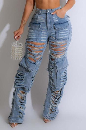 grunge plus size non-stretch pockets ripped all-match cargo jeans