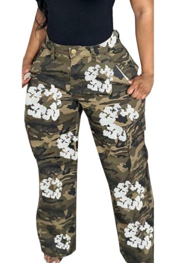 stylish non-stretch camo batch printed cargo straight pants