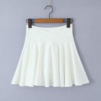 stylish slight stretch solid color high waist pleated mini skirt(with lined)