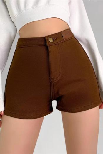 pure color slight stretch zip-up velvet letter label slim shorts size run small