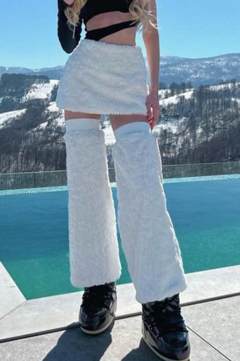 stylish solid color slight stretch teddy fleece mini skirt(with leg warmers)