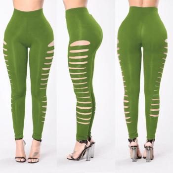 sexy slight stretch solid color 7 colors hole high waist tight leggings