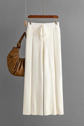 casual slight stretch solid color knitted drawstring high waist wide leg pants