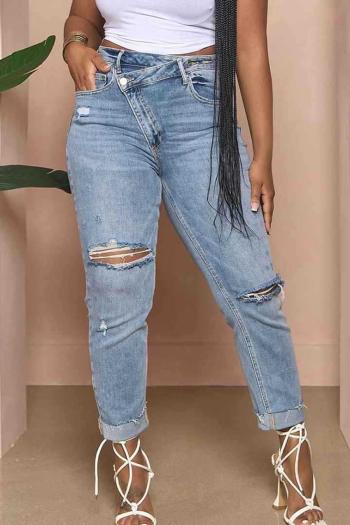 casual plus size micro slight stretch solid color hole tight jeans