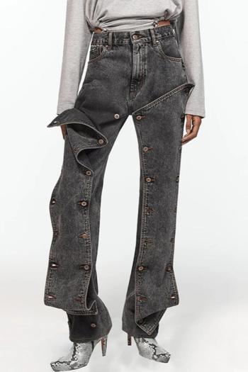 casual non-stretch washed denim button high-waist jeans