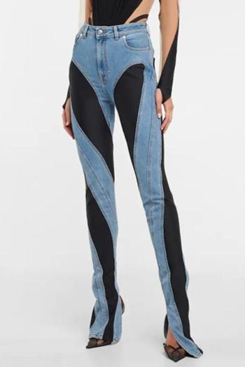 stylish new slight stretch denim contrast color high-waist jeans size run small