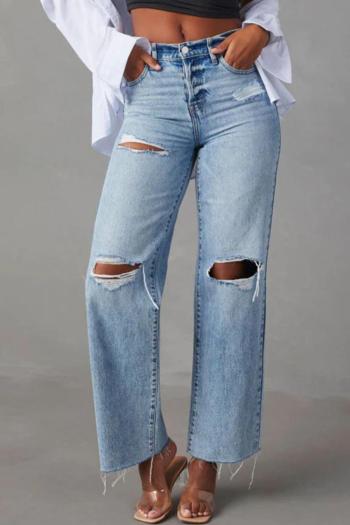 sexy plus size non-stretch denim hole decor high-waist jeans